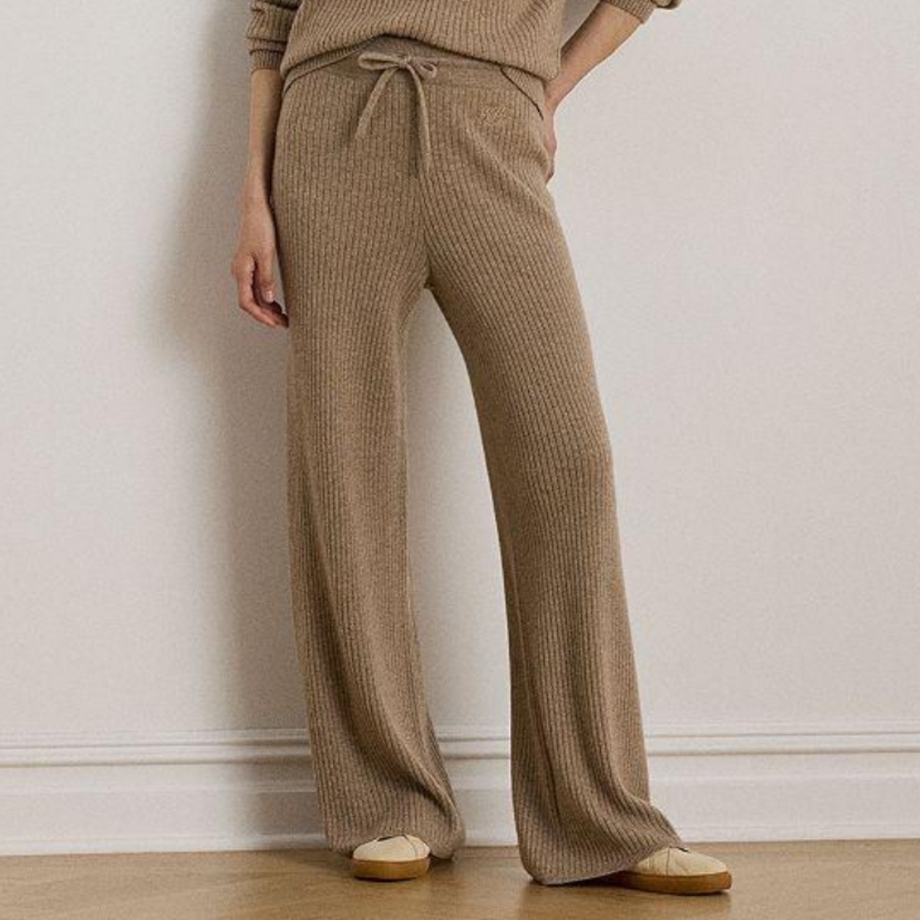 Ralph Lauren Rib Knit Cashmere Wide Leg Pant Sz Xl Nwt